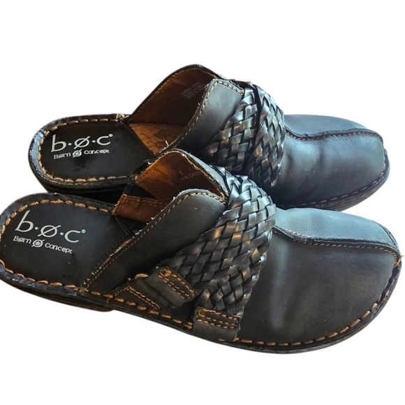 b.o.c. Black Leather Mules with Braided Detail Very Clean Size 7 - Picture 1 of 10